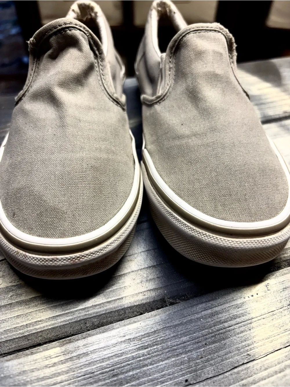 Vans Women's Slip-On Sneakers in Light Gray Canvas
